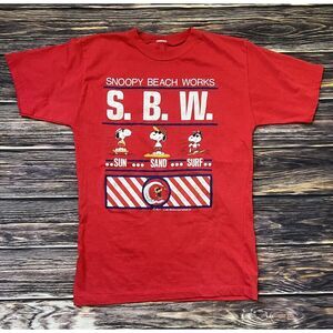 VTG RARE‎ Snoopy Beach Works T-Shirt Adult Small Red Sun Sand Surf single stitch